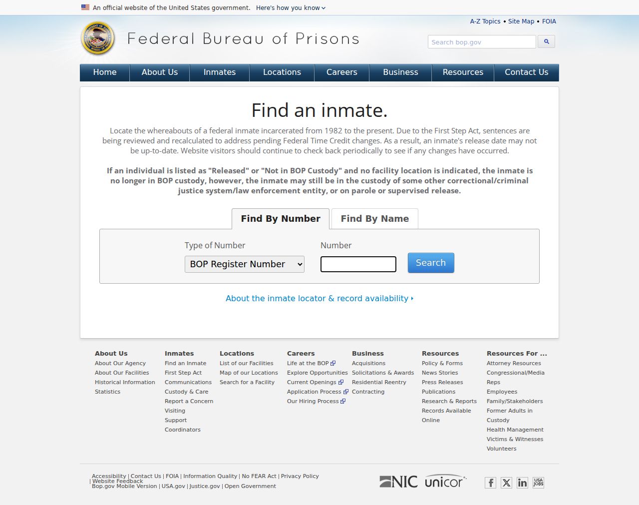 Federal custody locator separate from New York arrest records