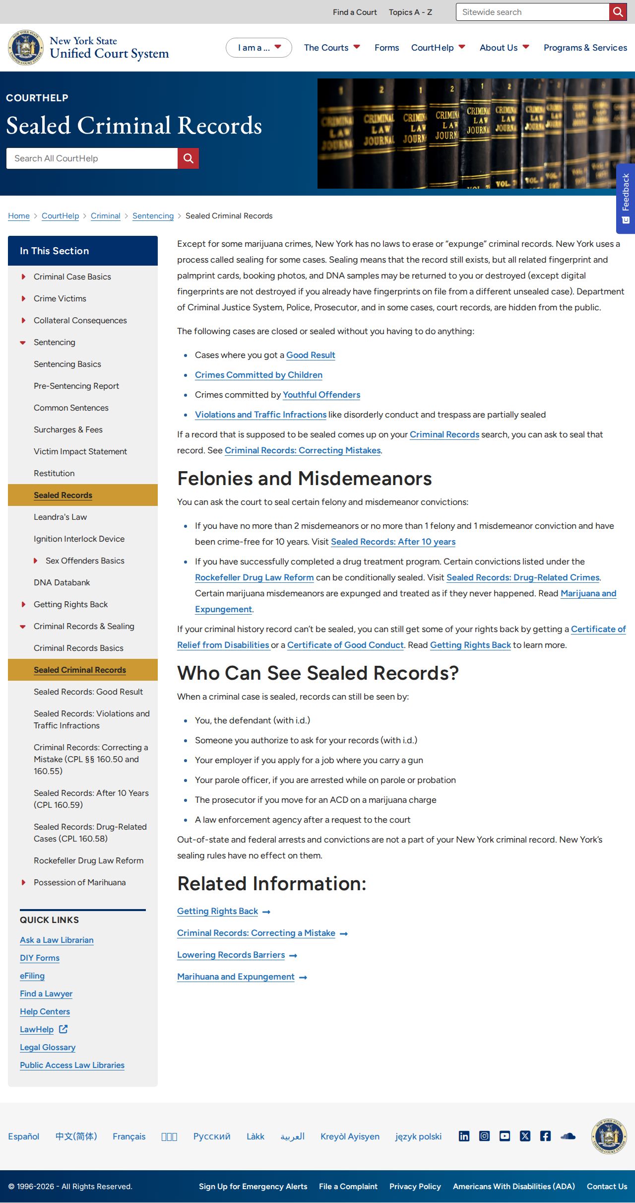 New York criminal court record sealing guidance