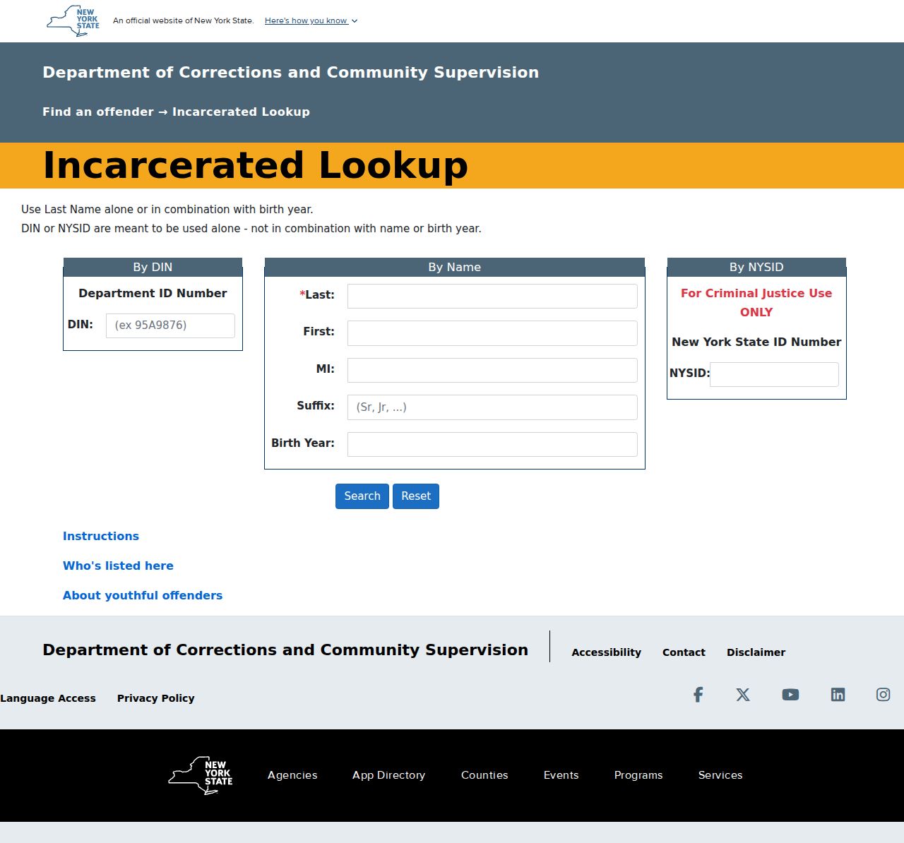 New York criminal records DOCCS incarcerated lookup