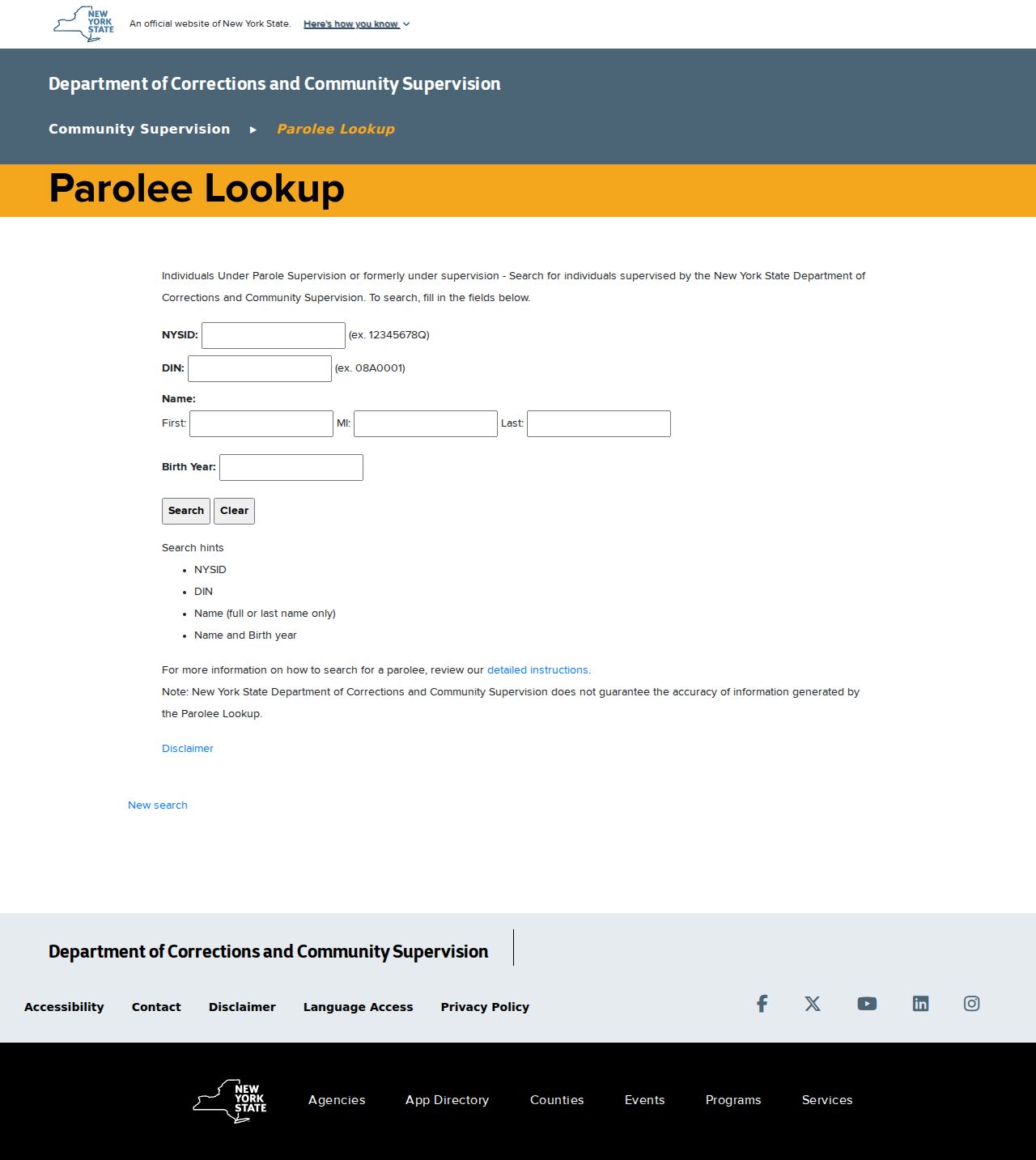 New York criminal records parolee lookup